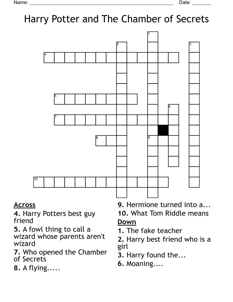 Harry Potter and The Chamber of Secrets Crossword