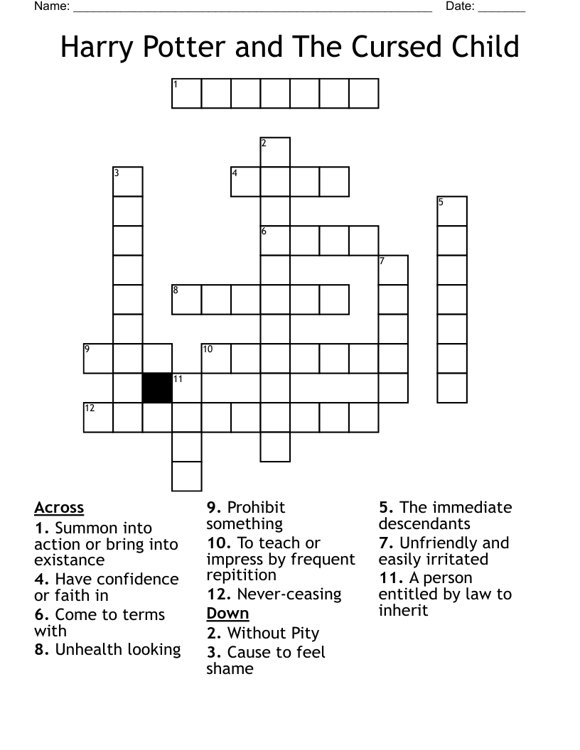 Harry Potter and The Cursed Child Crossword