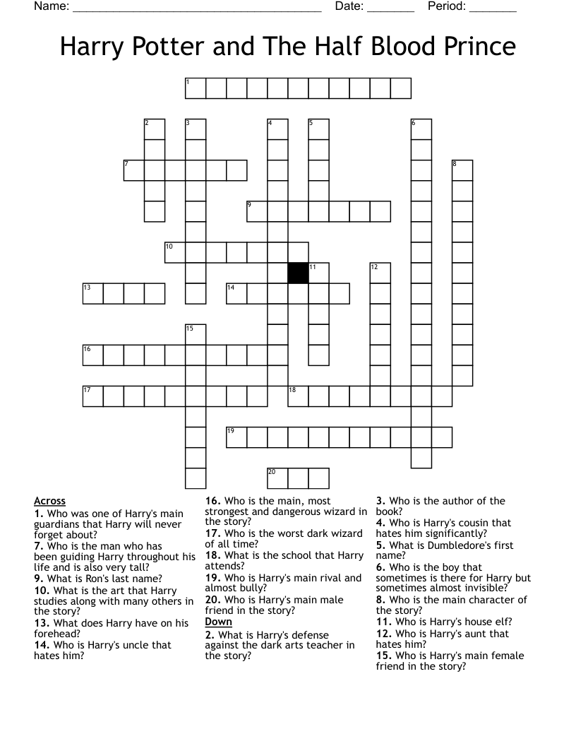 Harry Potter and The Half Blood Prince Crossword