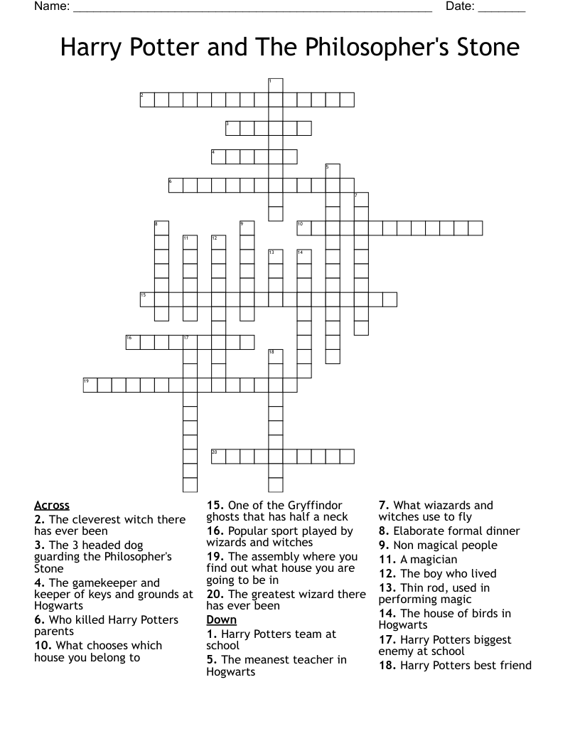 Harry Potter and The Philosopher's Stone Crossword