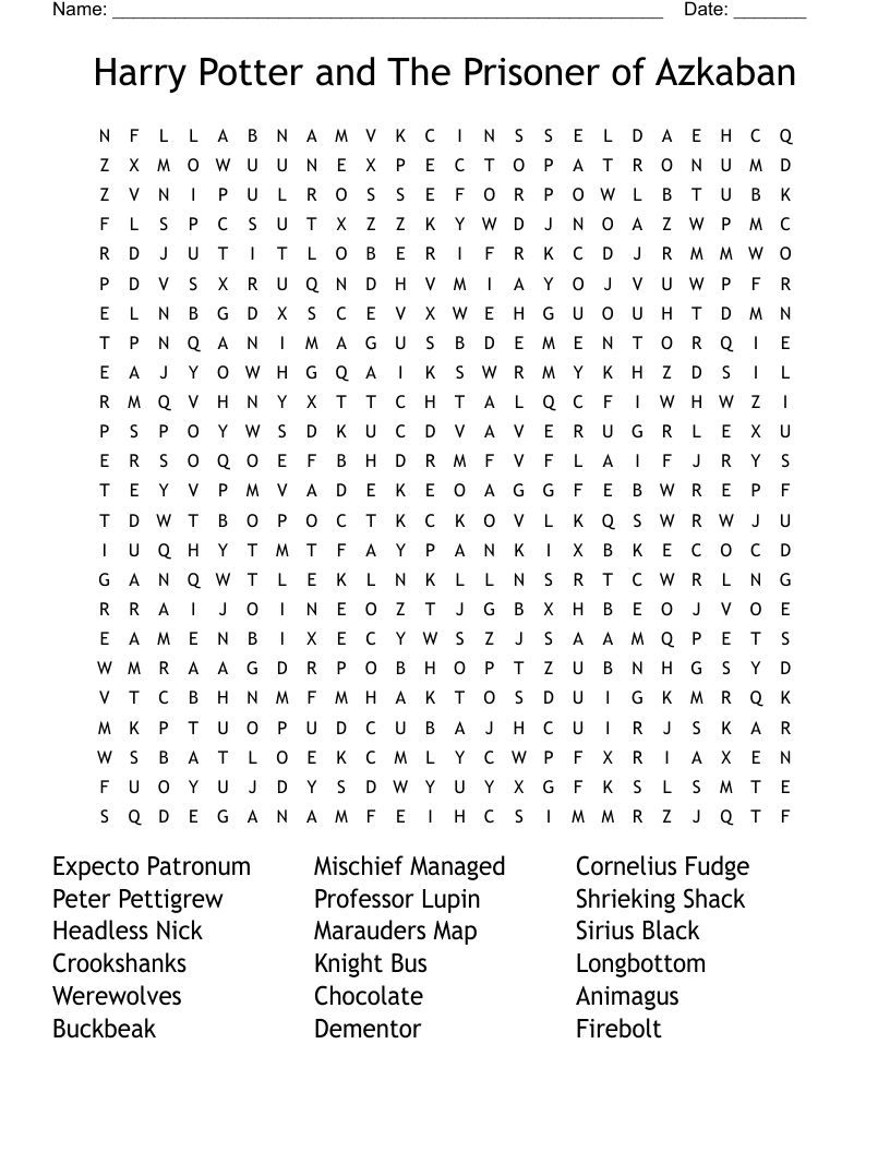 Harry Potter and The Prisoner of Azkaban Word Search