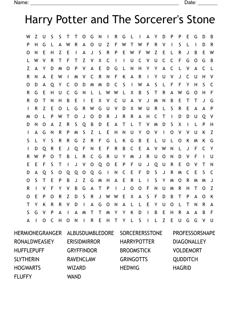 Harry Potter and The Sorcerer's Stone Word Search