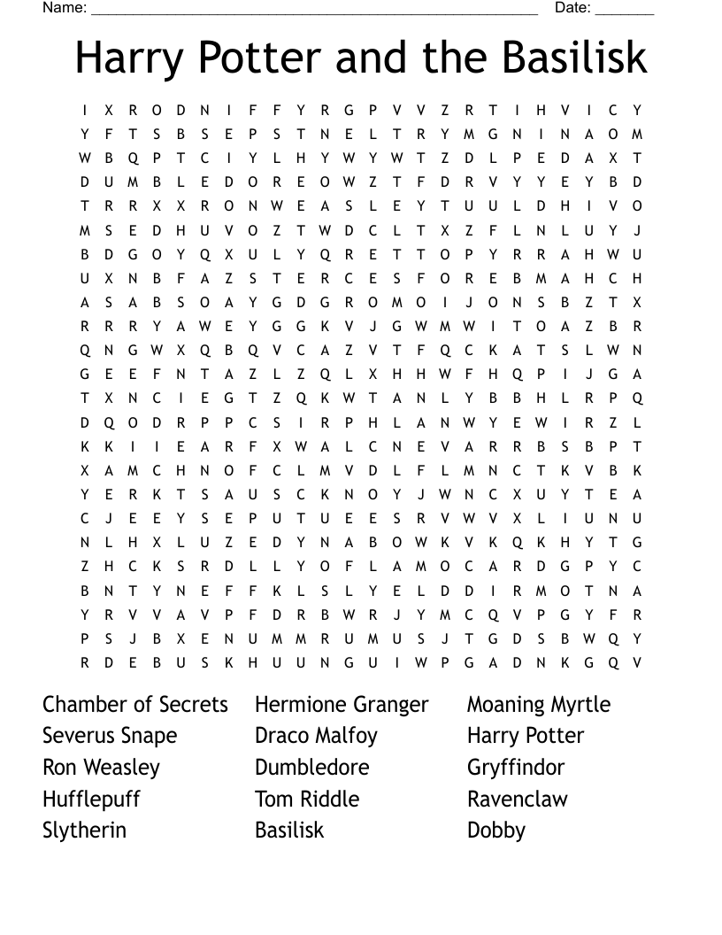 Harry Potter and the Basilisk Word Search