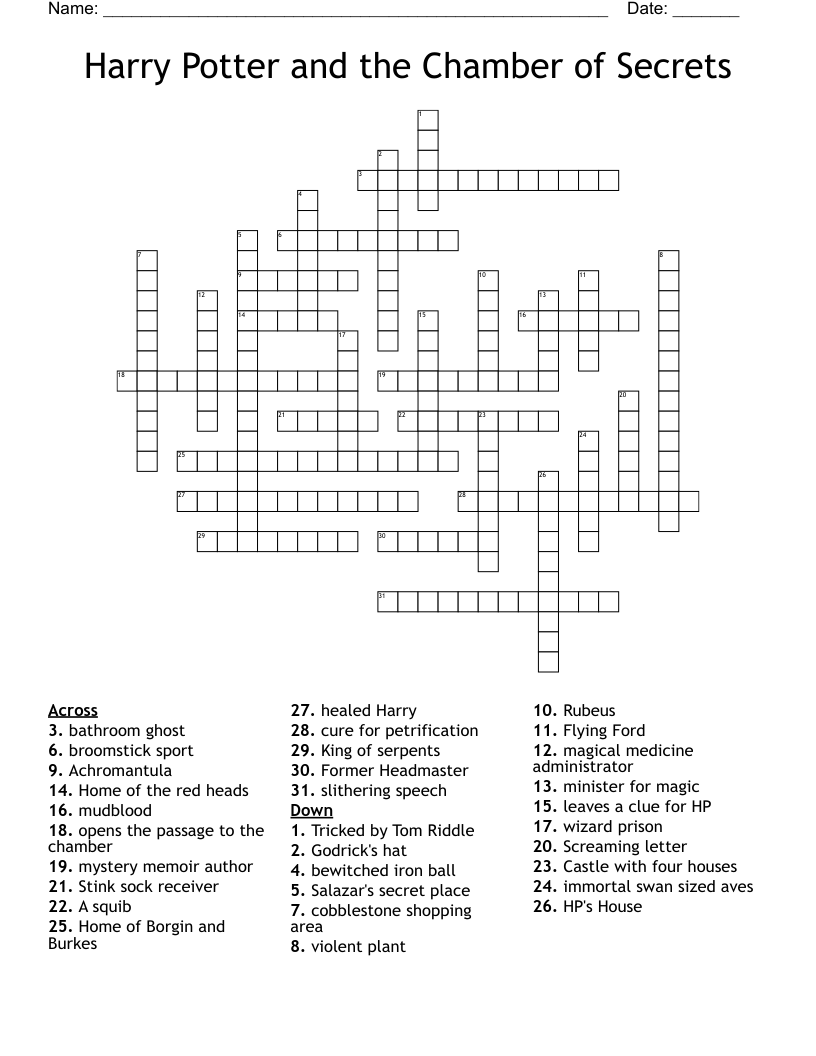 Harry Potter and the Chamber of Secrets Crossword