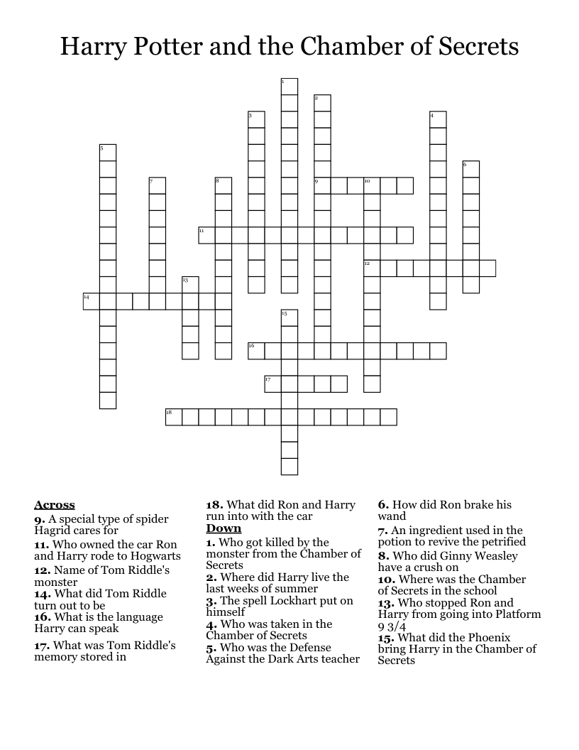 Harry Potter and the Chamber of Secrets Crossword
