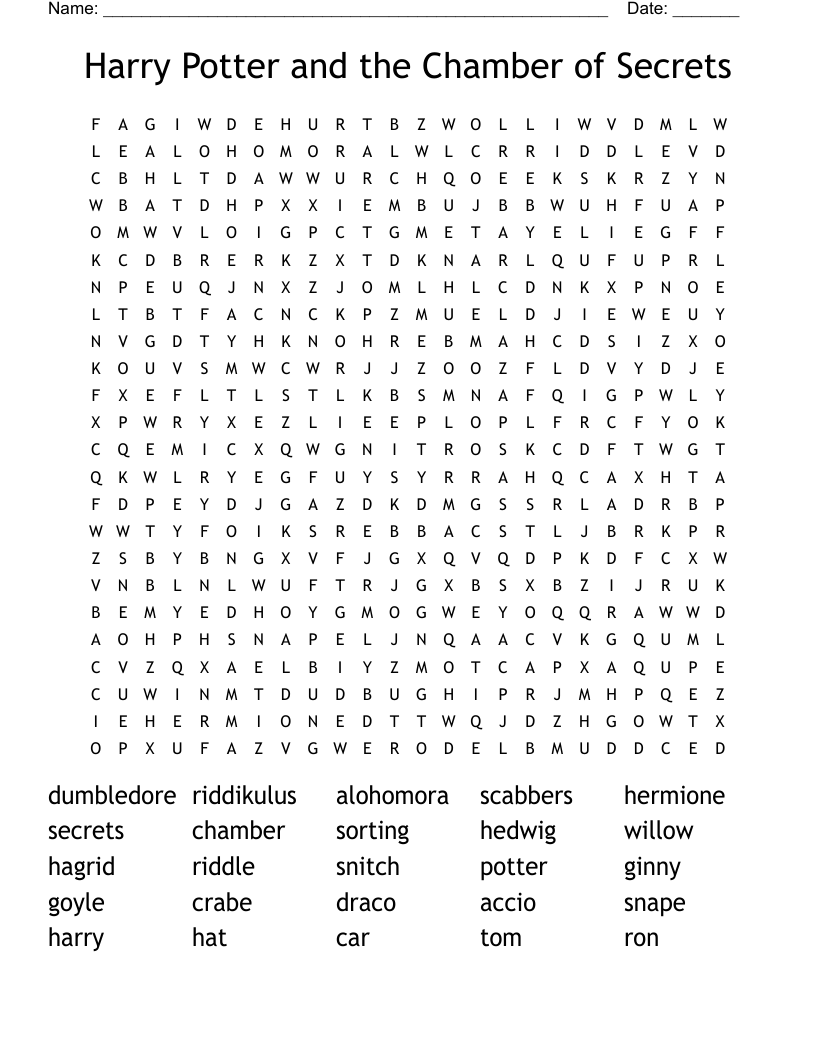 Harry Potter and the Chamber of Secrets Word Search
