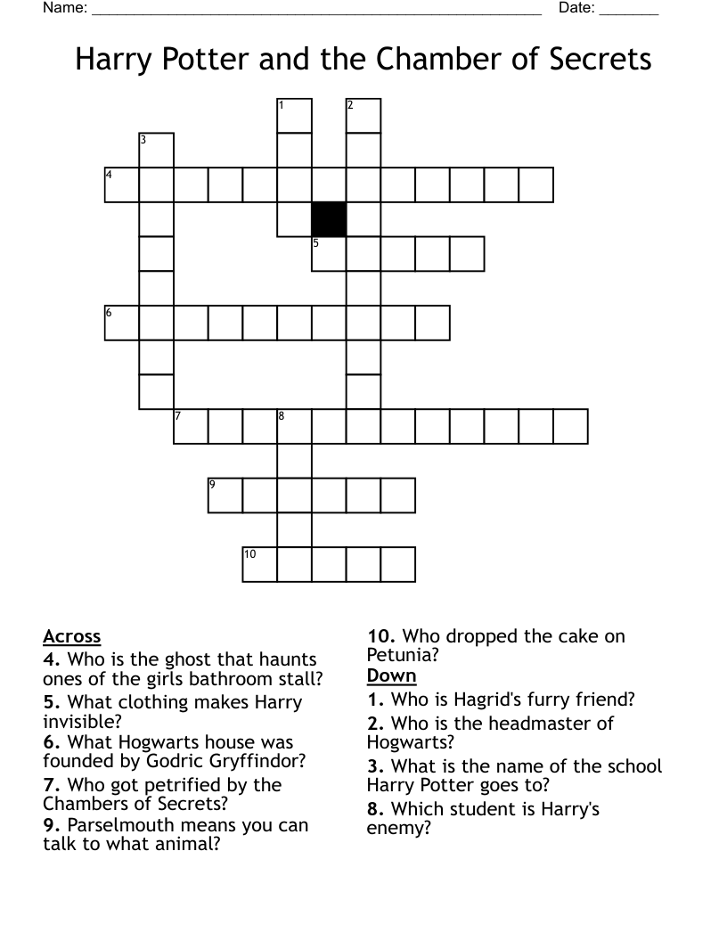 Harry Potter and the Chamber of Secrets Crossword