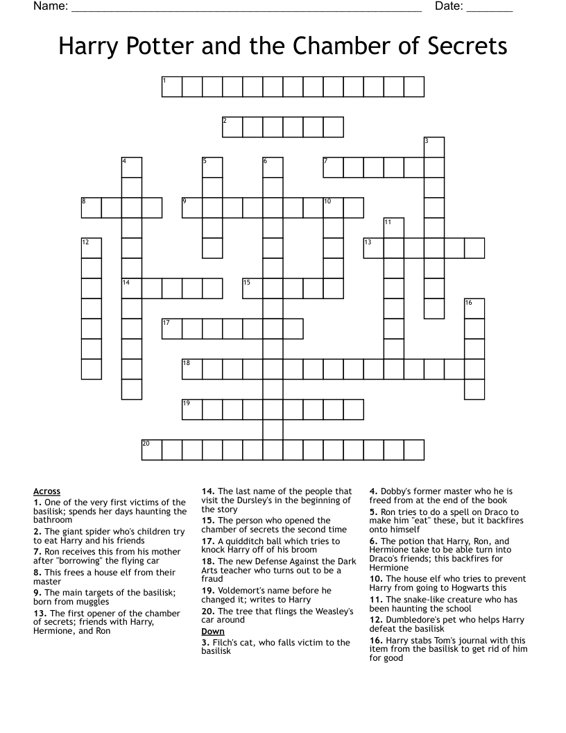 Harry Potter and the Chamber of Secrets Crossword