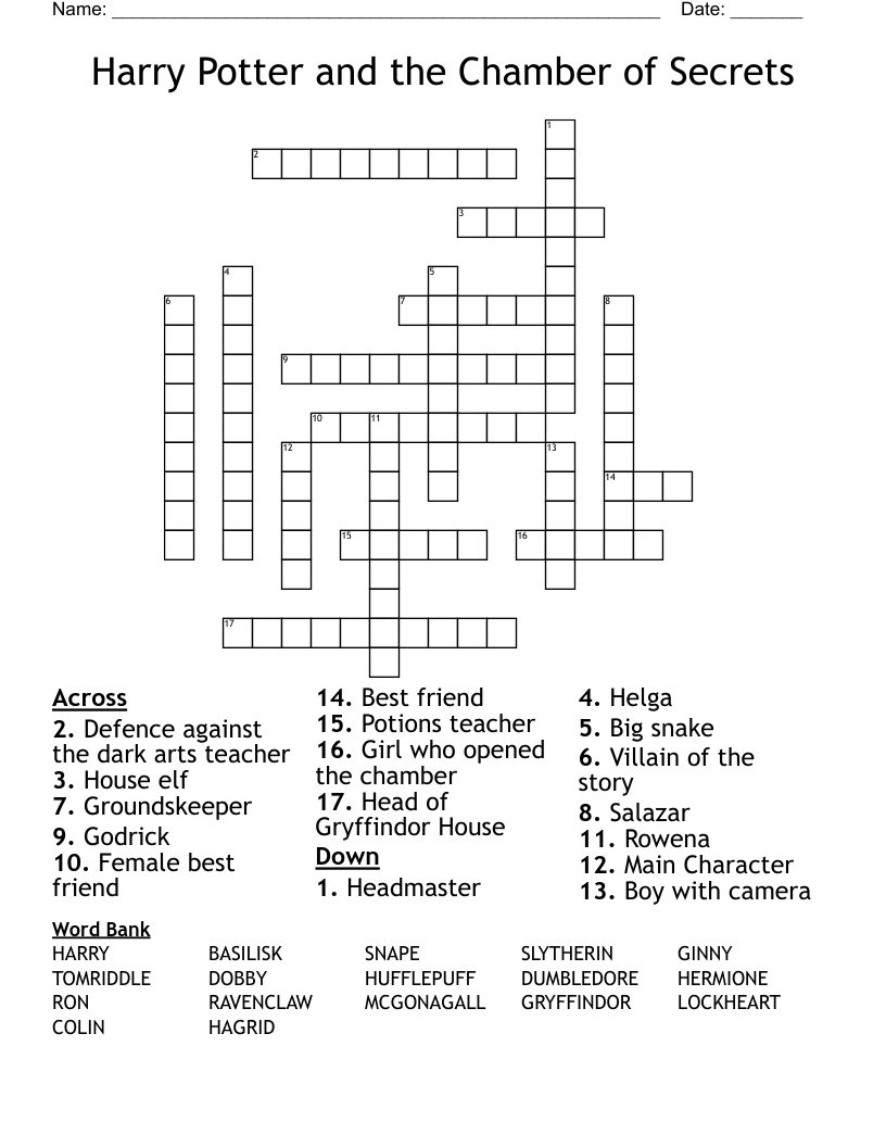 Harry Potter and the Chamber of Secrets Crossword