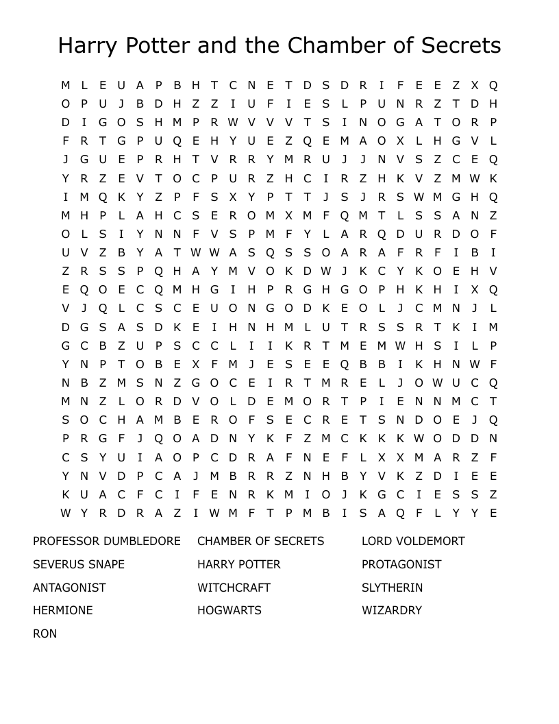 Harry Potter and the Chamber of Secrets Word Search