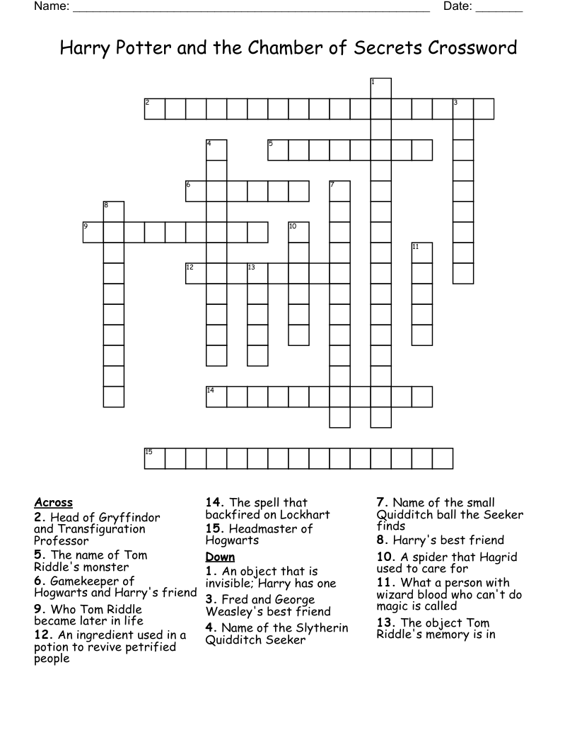 Harry Potter and the Chamber of Secrets Crossword