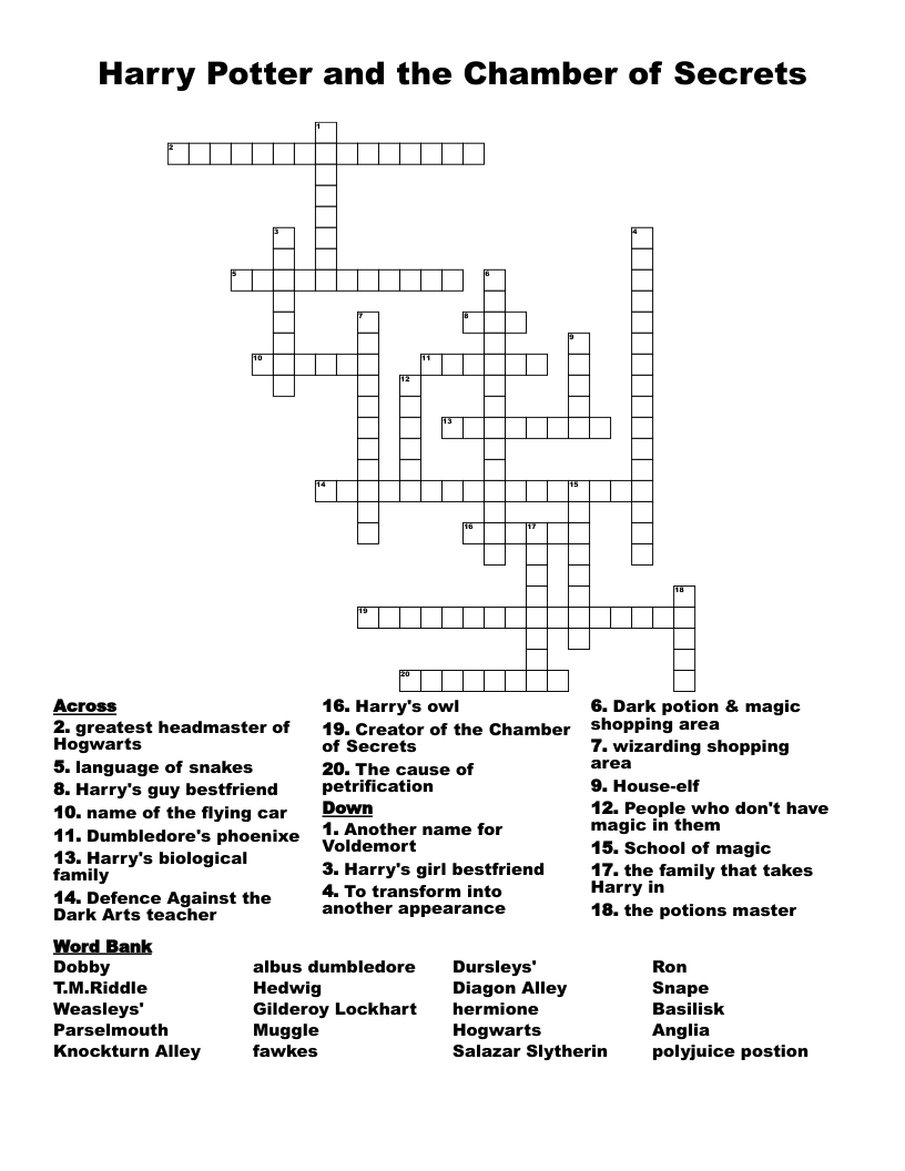 Harry Potter and the Chamber of Secrets  Crossword