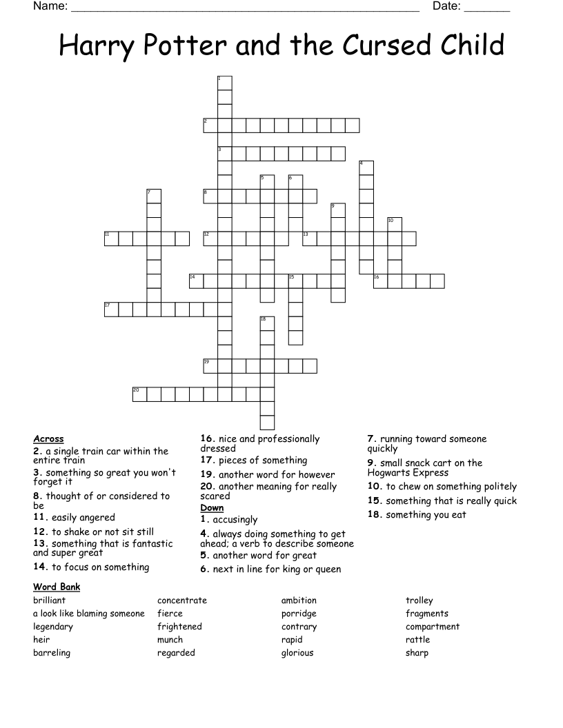 Harry Potter and the Cursed Child Crossword