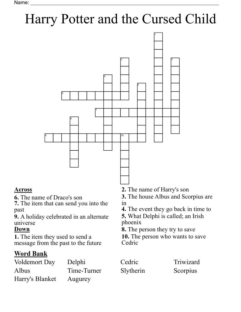 Harry Potter and the Cursed Child Crossword