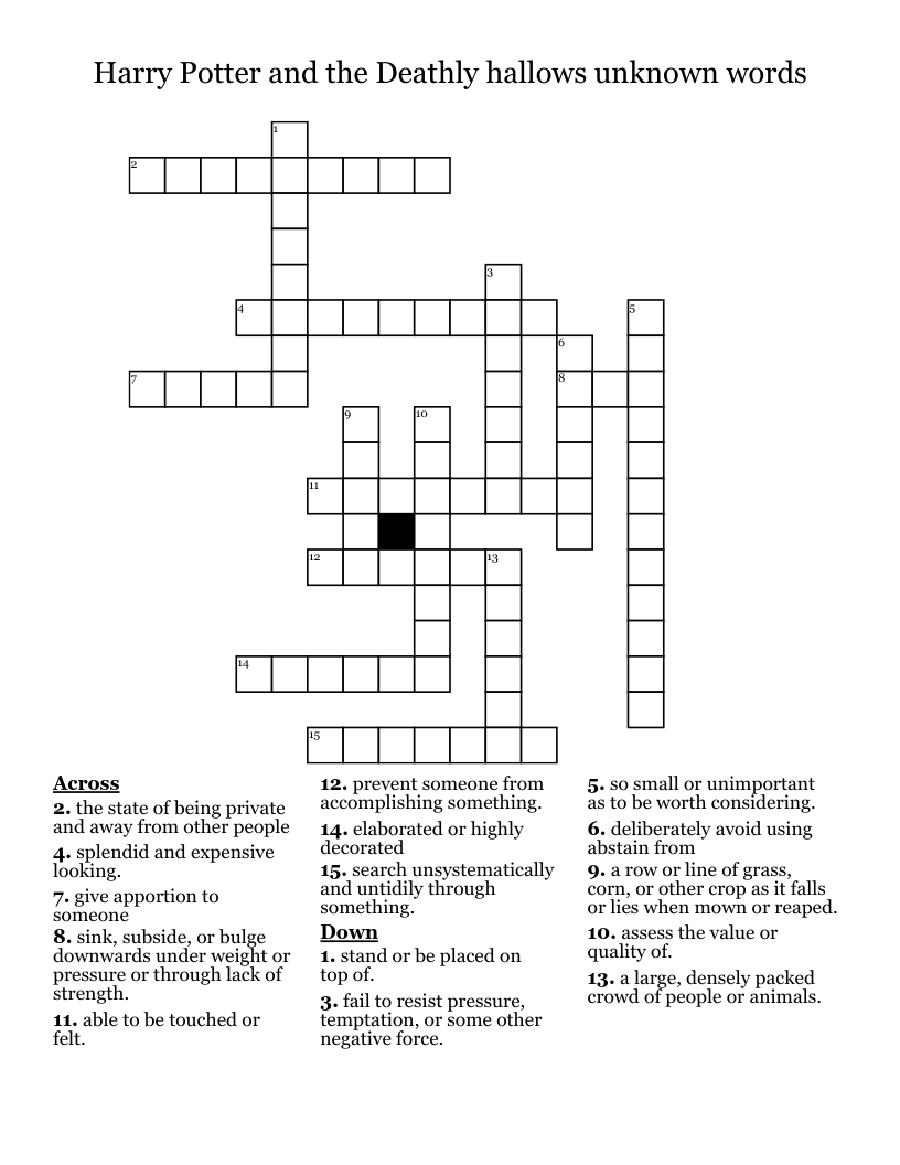 Harry Potter and the Deathly hallows unknown words Crossword