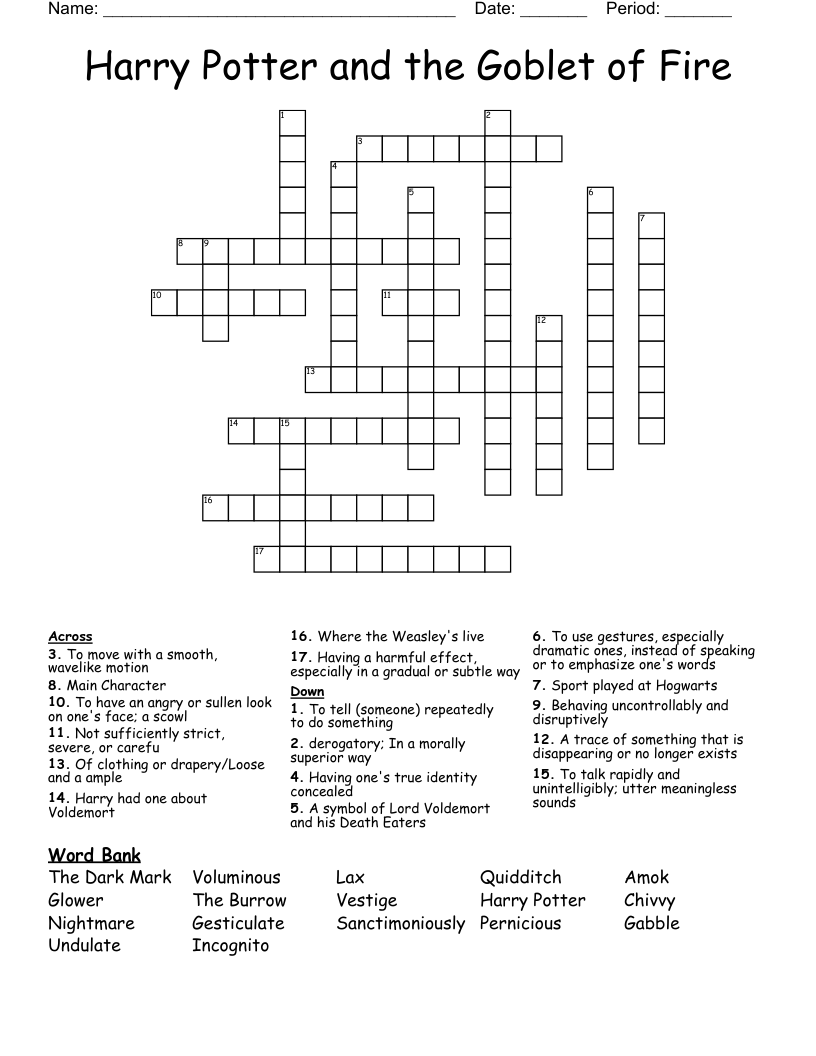 Harry Potter and the Goblet of Fire Crossword