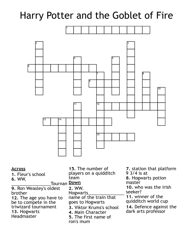 Harry Potter and the Goblet of Fire Crossword
