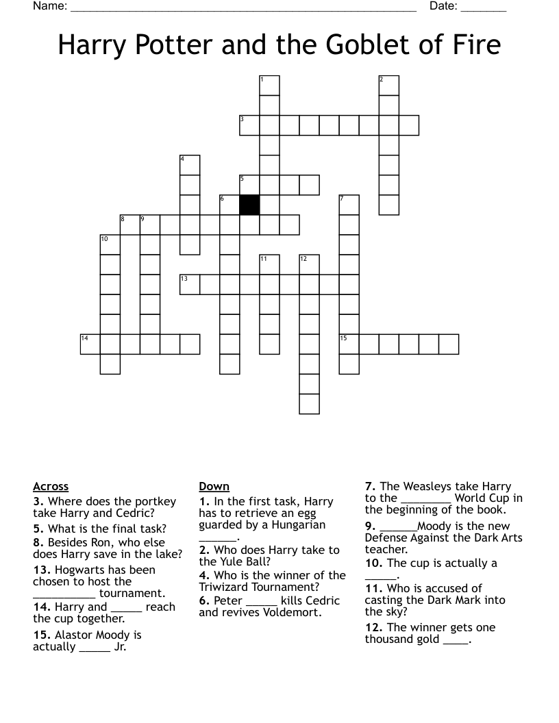 Harry Potter and the Goblet of Fire Crossword