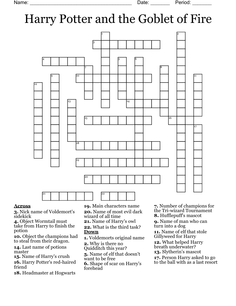 Harry Potter and the Goblet of Fire Crossword