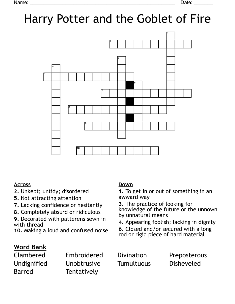 Harry Potter and the Goblet of Fire Crossword
