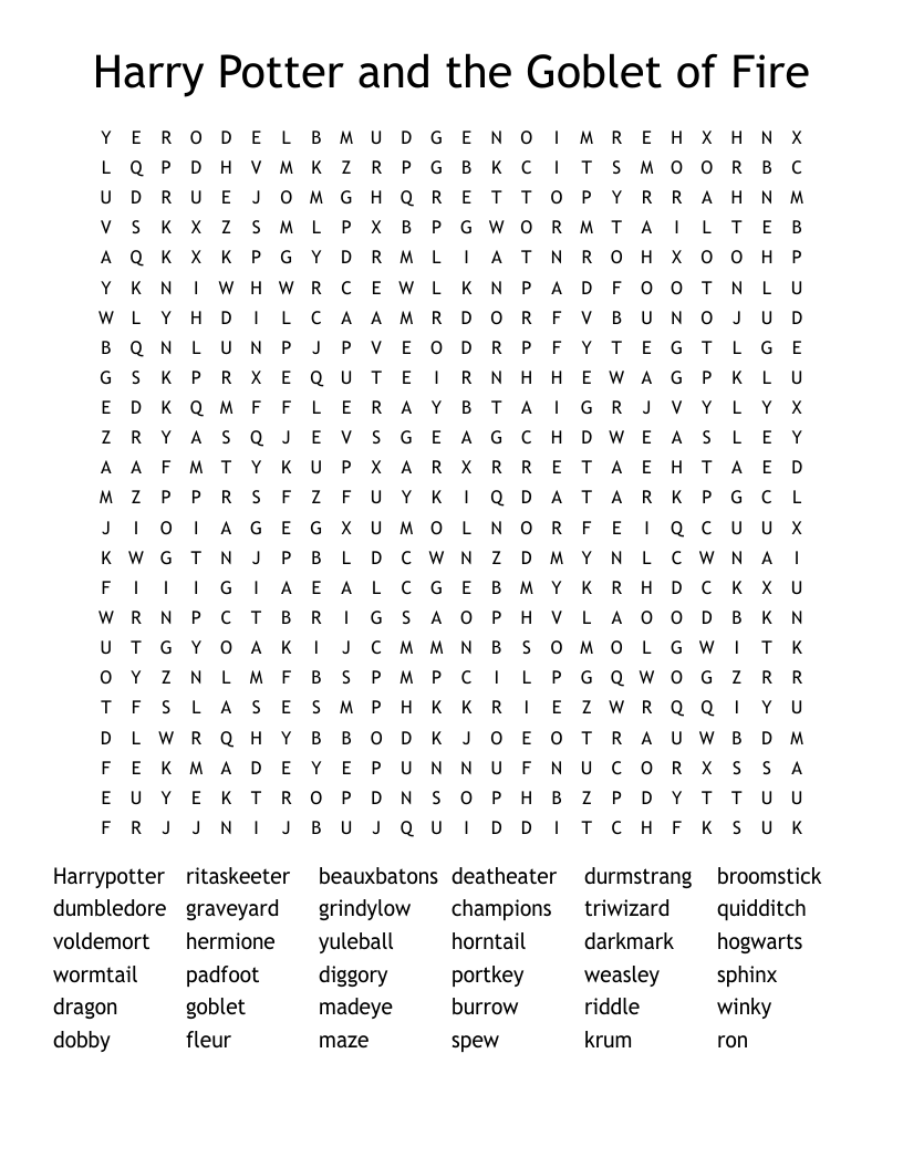 Harry Potter and the Goblet of Fire Word Search