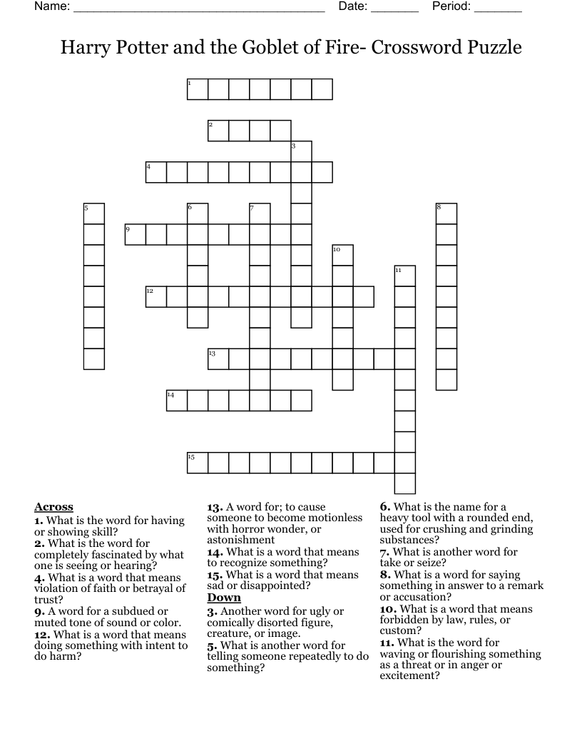 Harry Potter and the Goblet of Fire- Crossword Puzzle