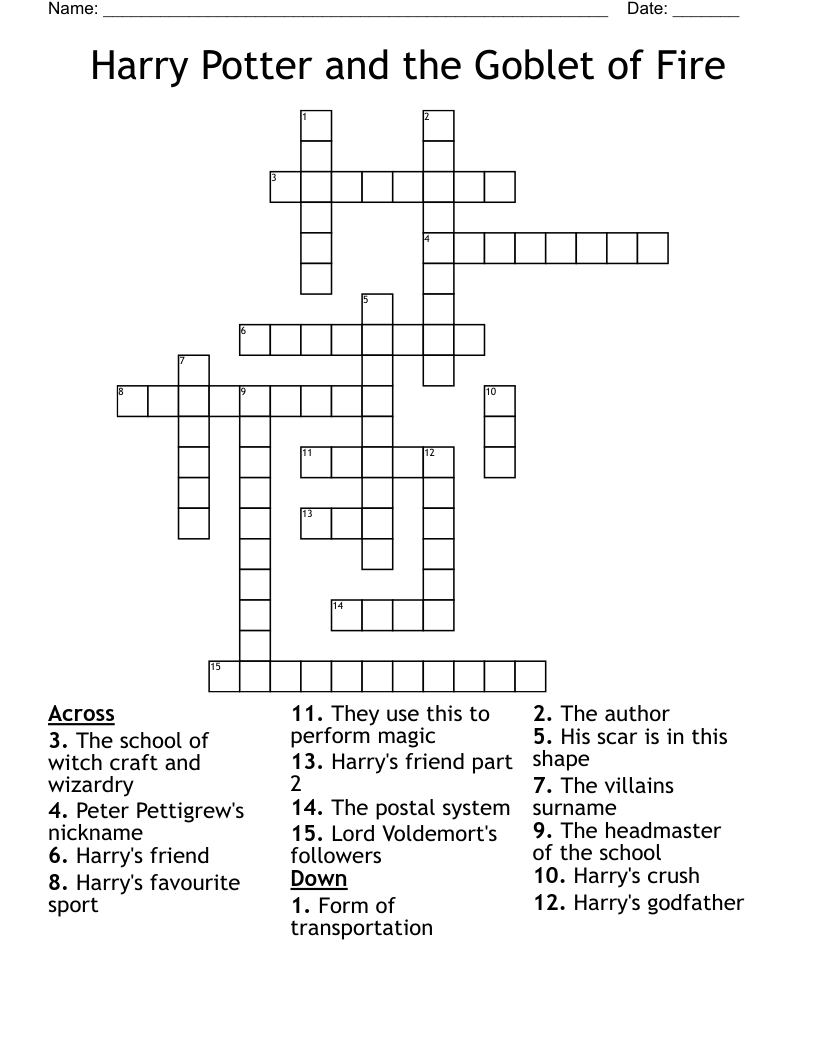 Harry Potter and the Goblet of Fire  Crossword