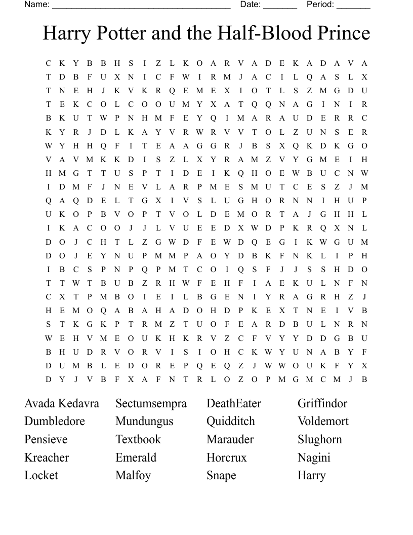 Harry Potter and the Half-Blood Prince Word Search