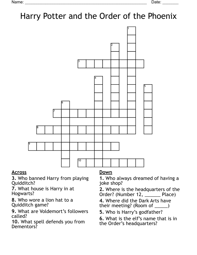 Harry Potter and the Order of the Phoenix Crossword