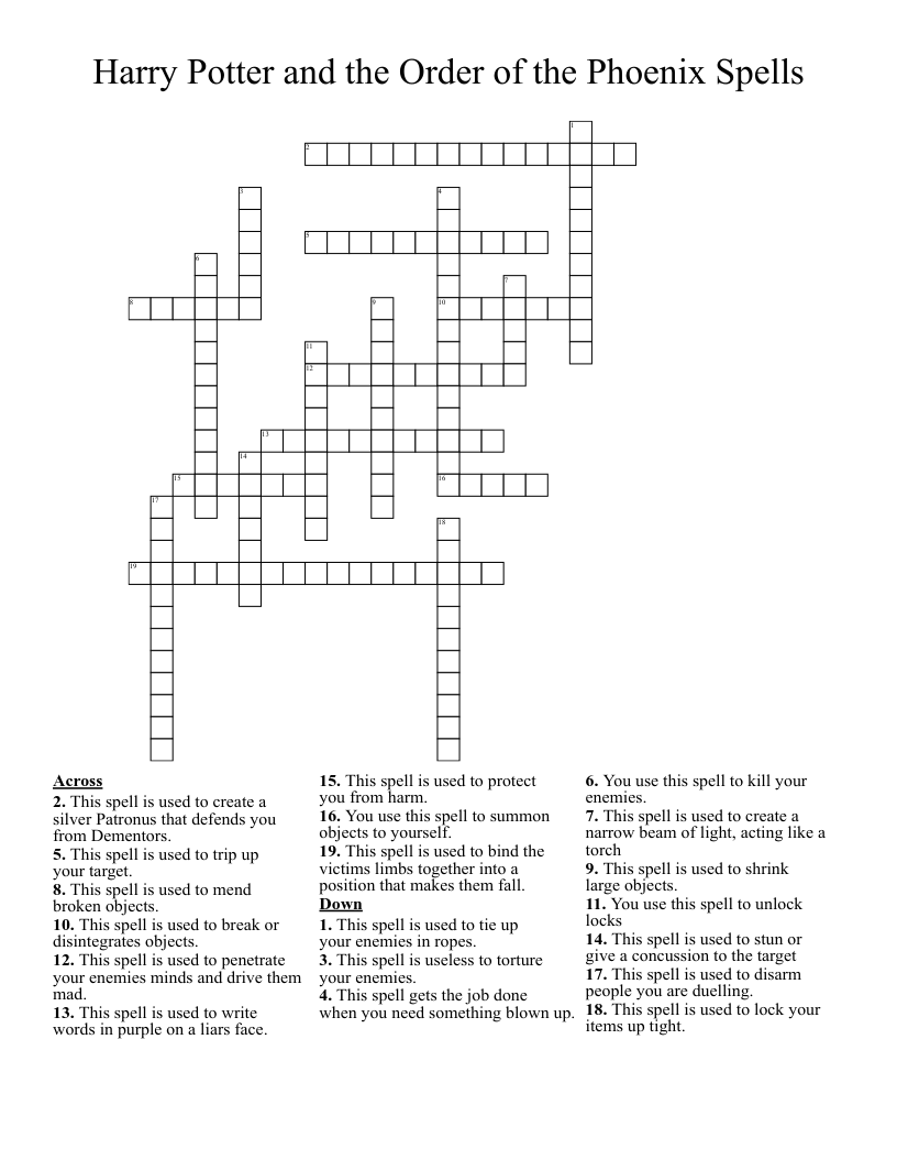 Harry Potter and the Order of the Phoenix Spells Crossword