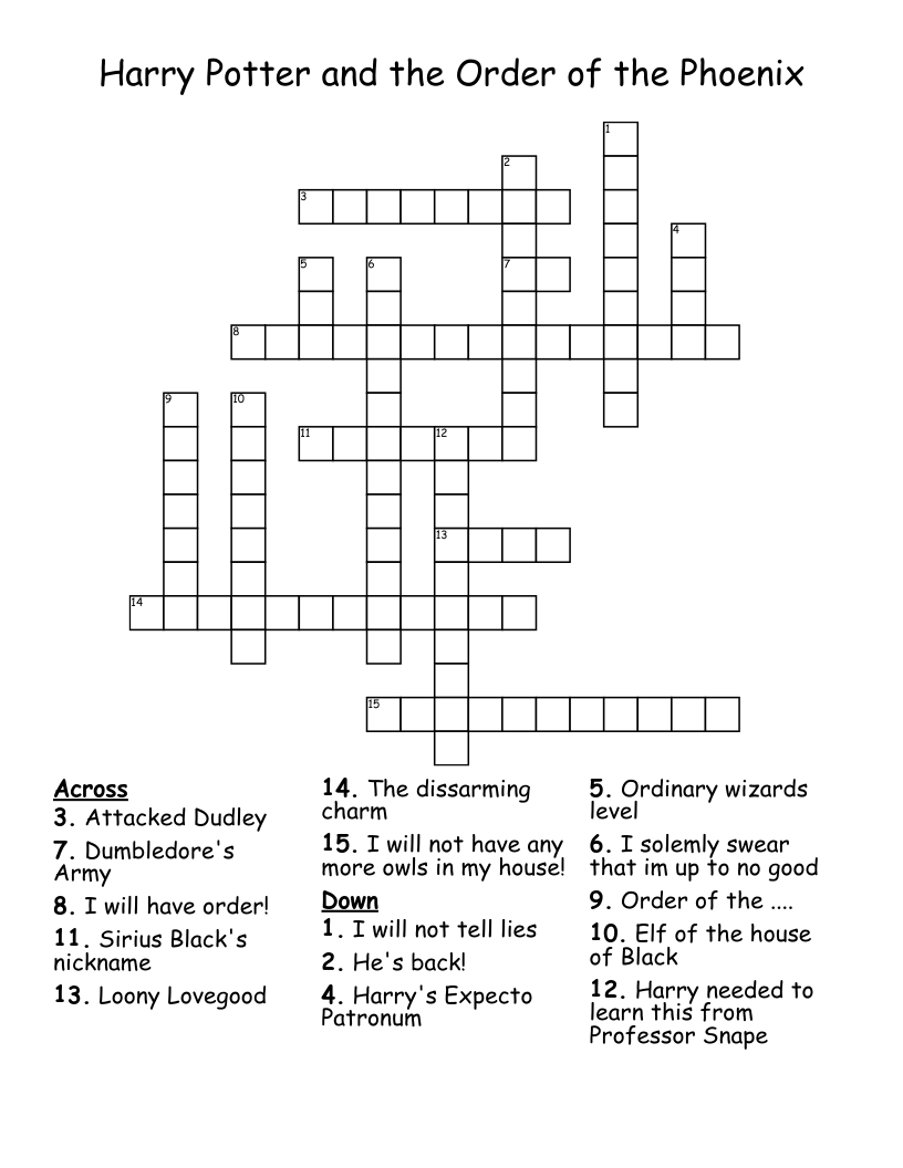 Harry Potter and the Order of the Phoenix  Crossword