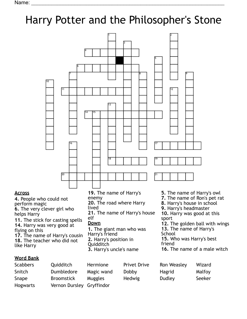 Harry Potter and the Philosopher's Stone Crossword