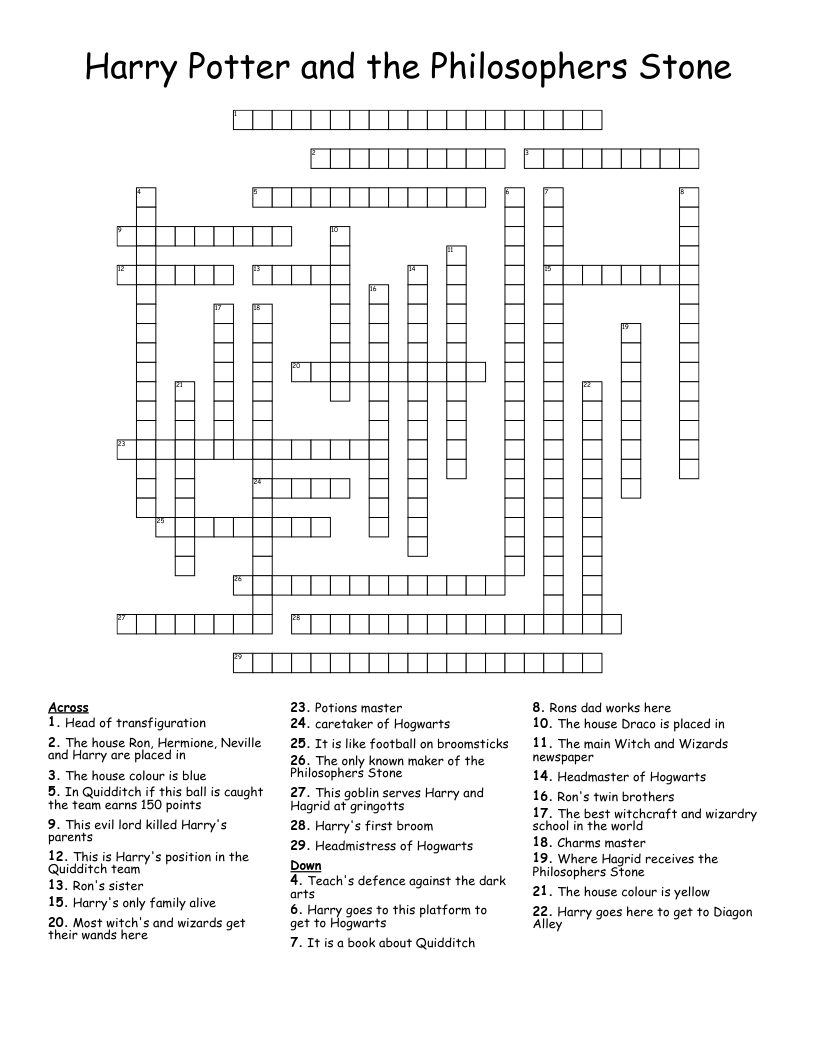 Harry Potter and the Philosophers Stone Crossword
