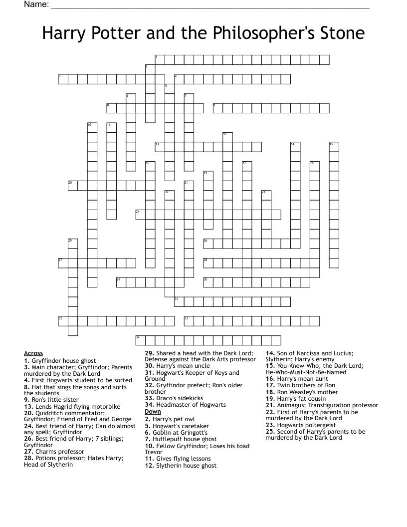 Harry Potter and the Philosopher's Stone Crossword