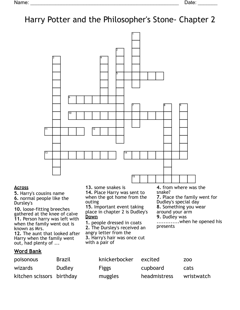 Harry Potter and the Philosopher's Stone- Chapter 2 Crossword