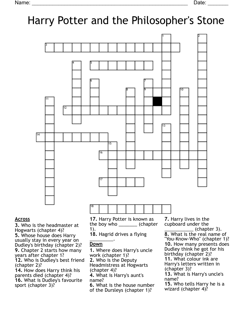 Harry Potter and the Philosopher's Stone  Crossword