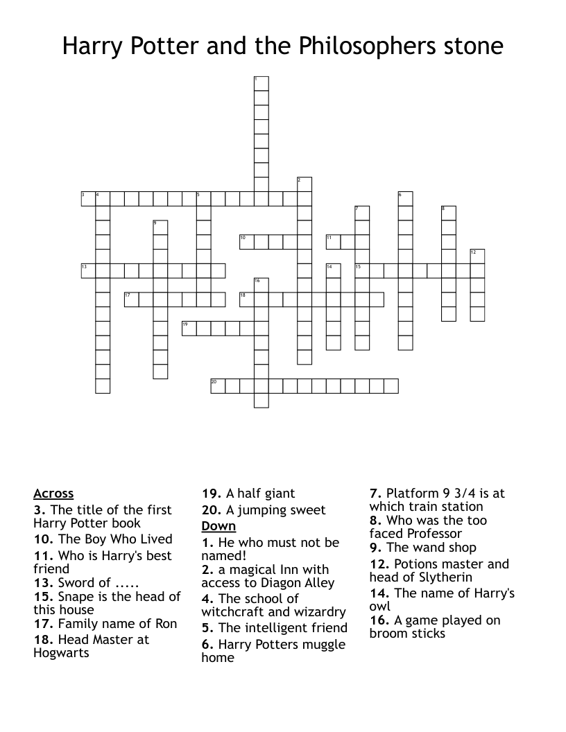 Harry Potter and the Philosophers stone  Crossword