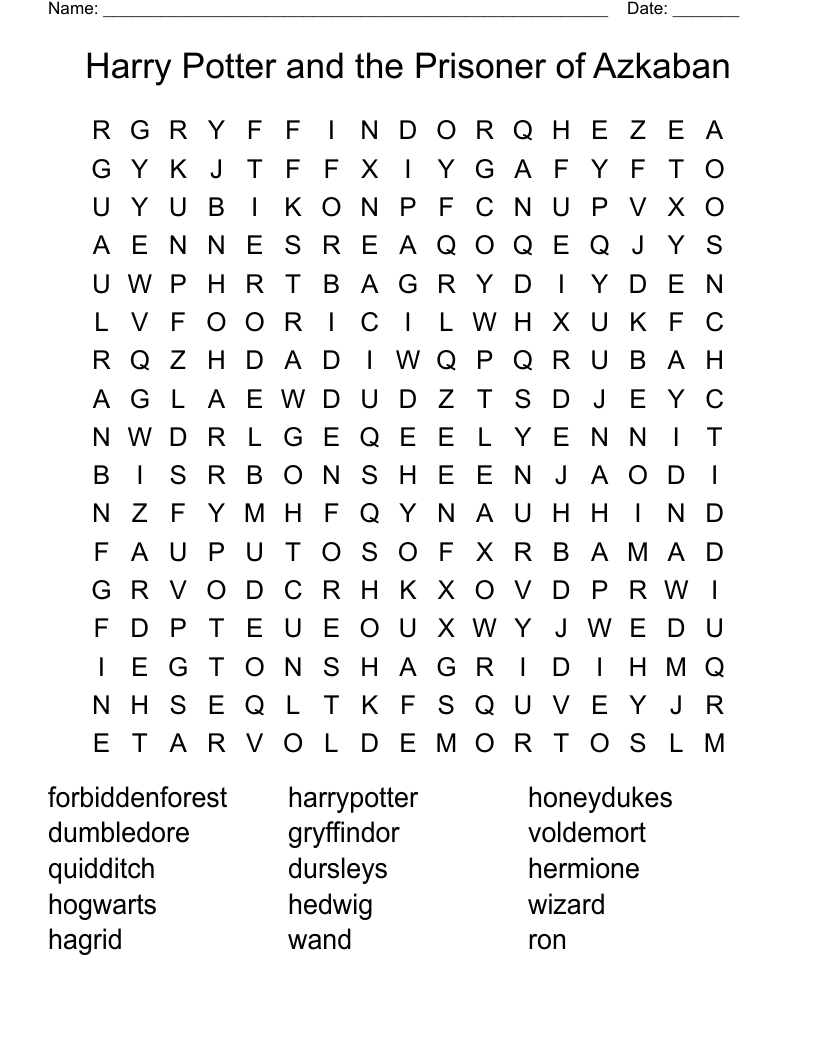 Harry Potter and the Prisoner of Azkaban Word Search