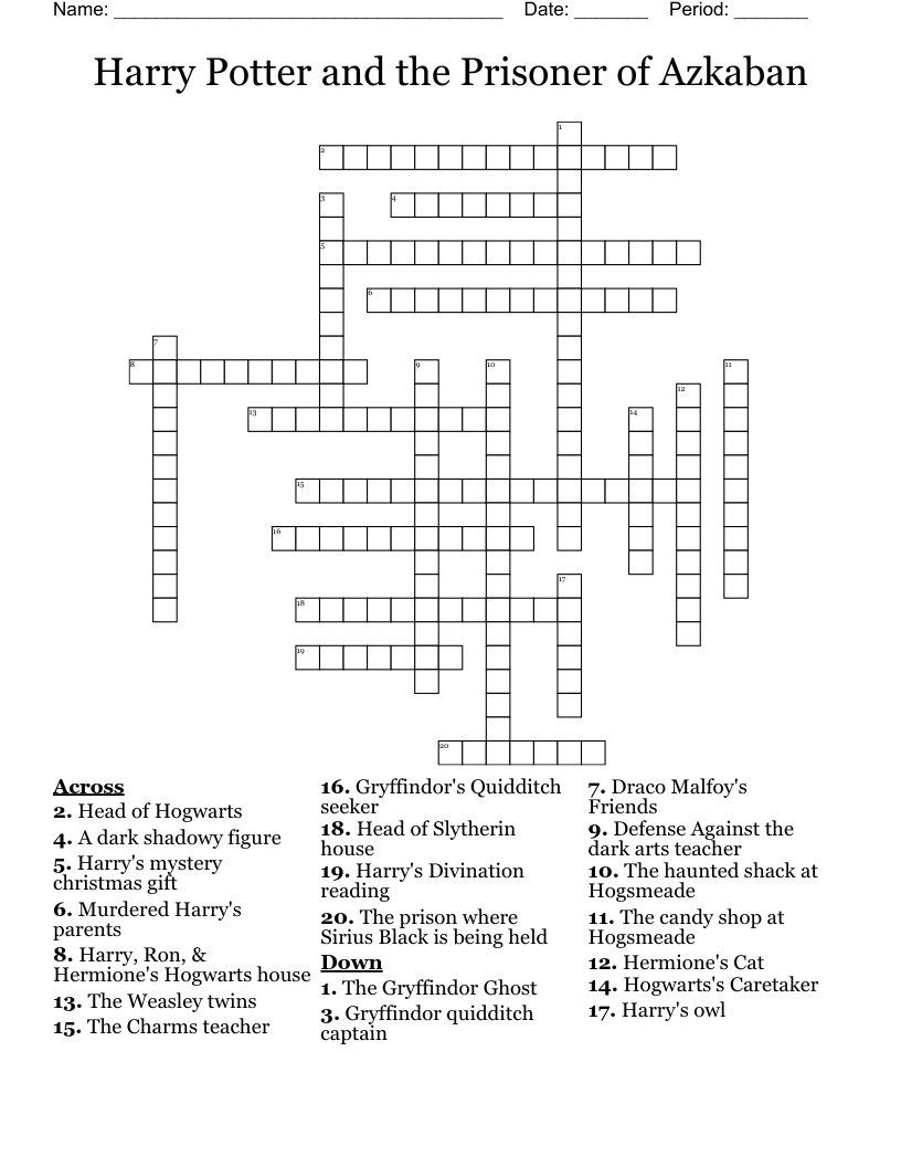 Harry Potter and the Prisoner of Azkaban Crossword