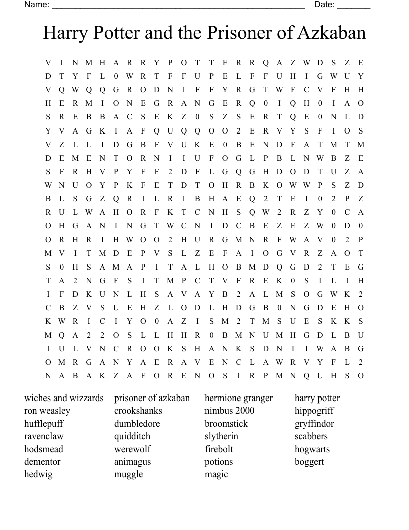 Harry Potter and the Prisoner of Azkaban Word Search