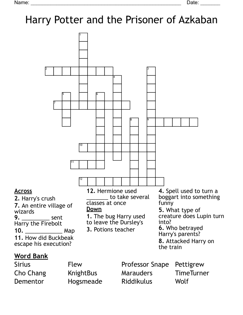Harry Potter and the Prisoner of Azkaban Crossword