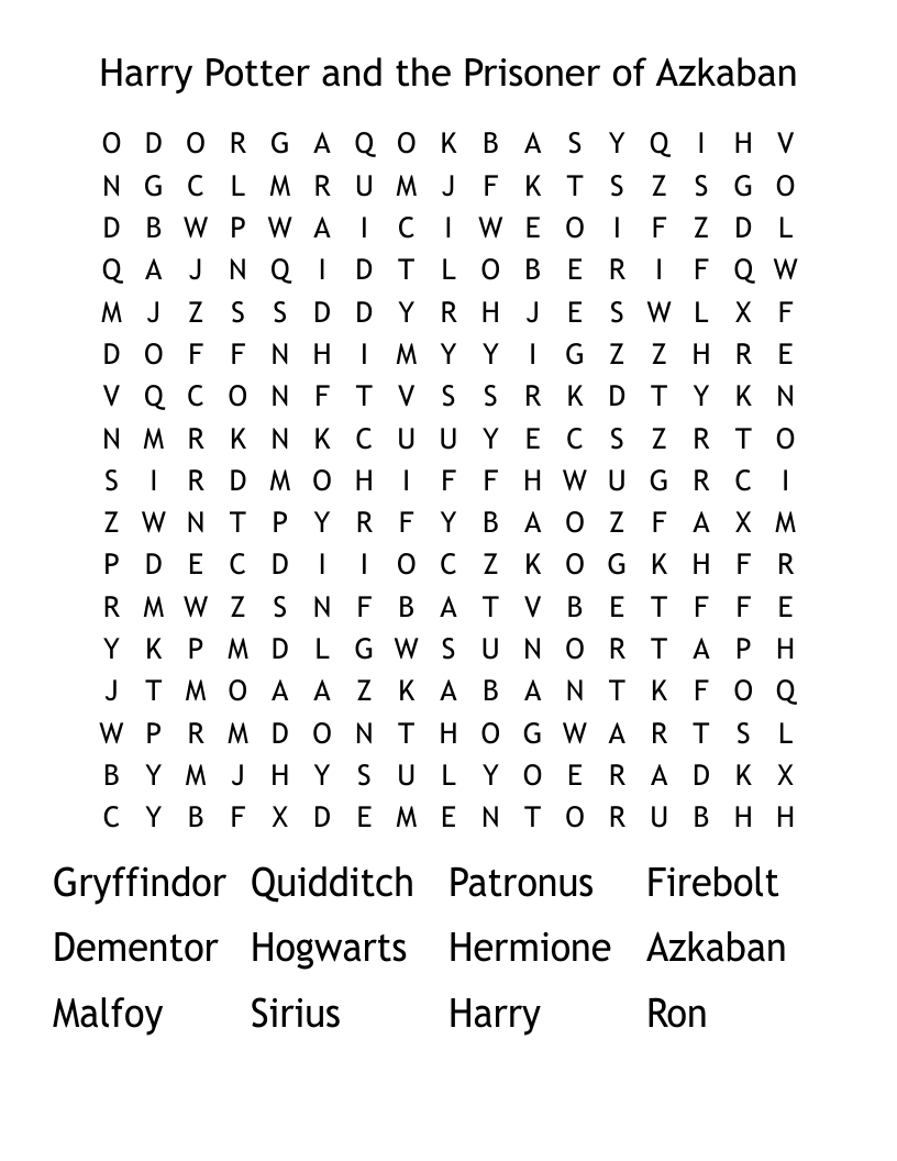 Harry Potter and the Prisoner of Azkaban  Word Search