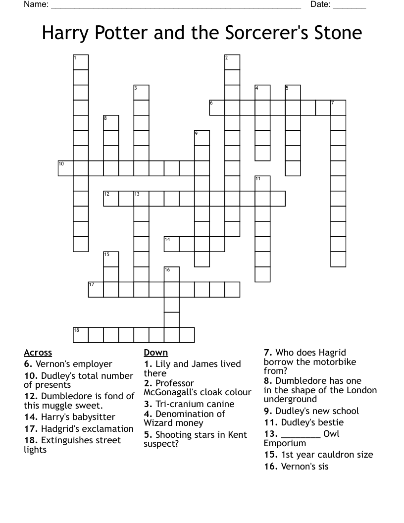 Harry Potter and the Sorcerer's Stone Crossword