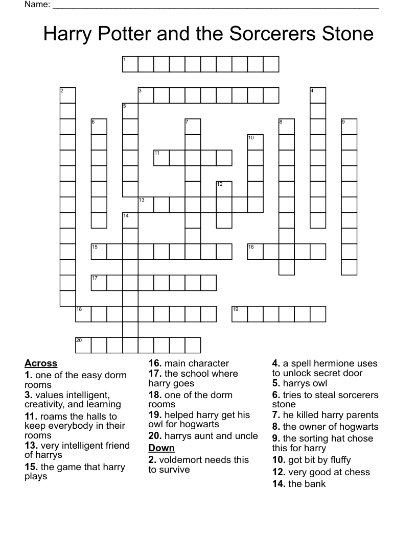 Harry Potter and the Sorcerers Stone Crossword