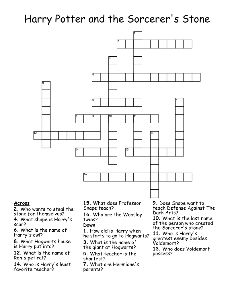 Harry Potter and the Sorcerer's Stone Crossword