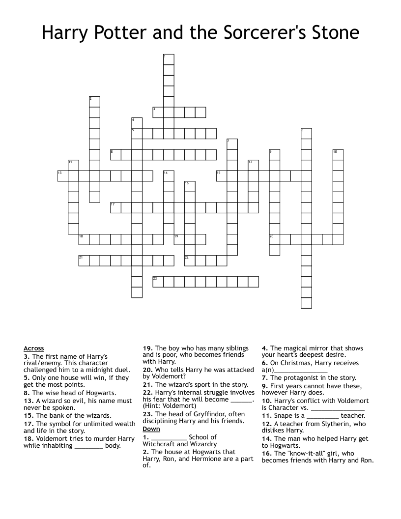 Harry Potter and the Sorcerer's Stone Crossword