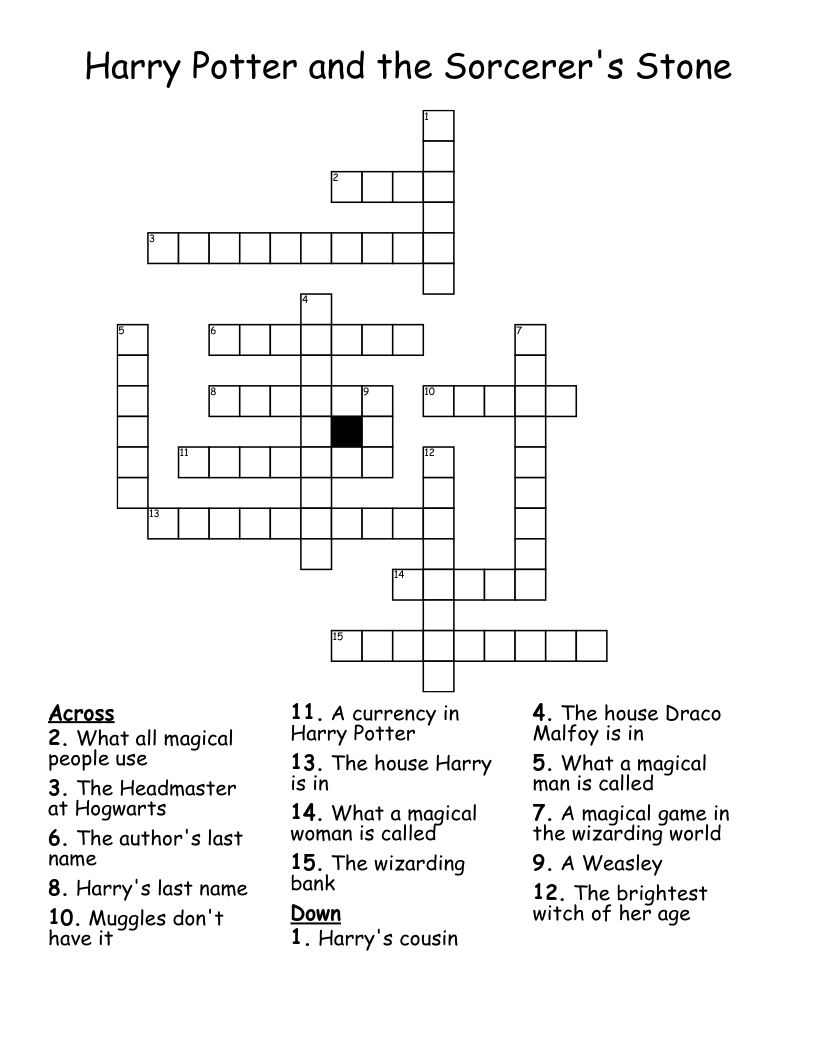 Harry Potter and the Sorcerer's Stone Crossword