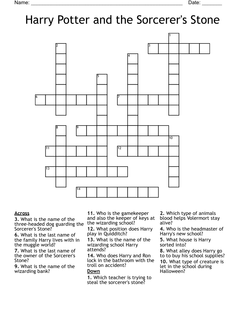 Harry Potter and the Sorcerer's Stone Crossword