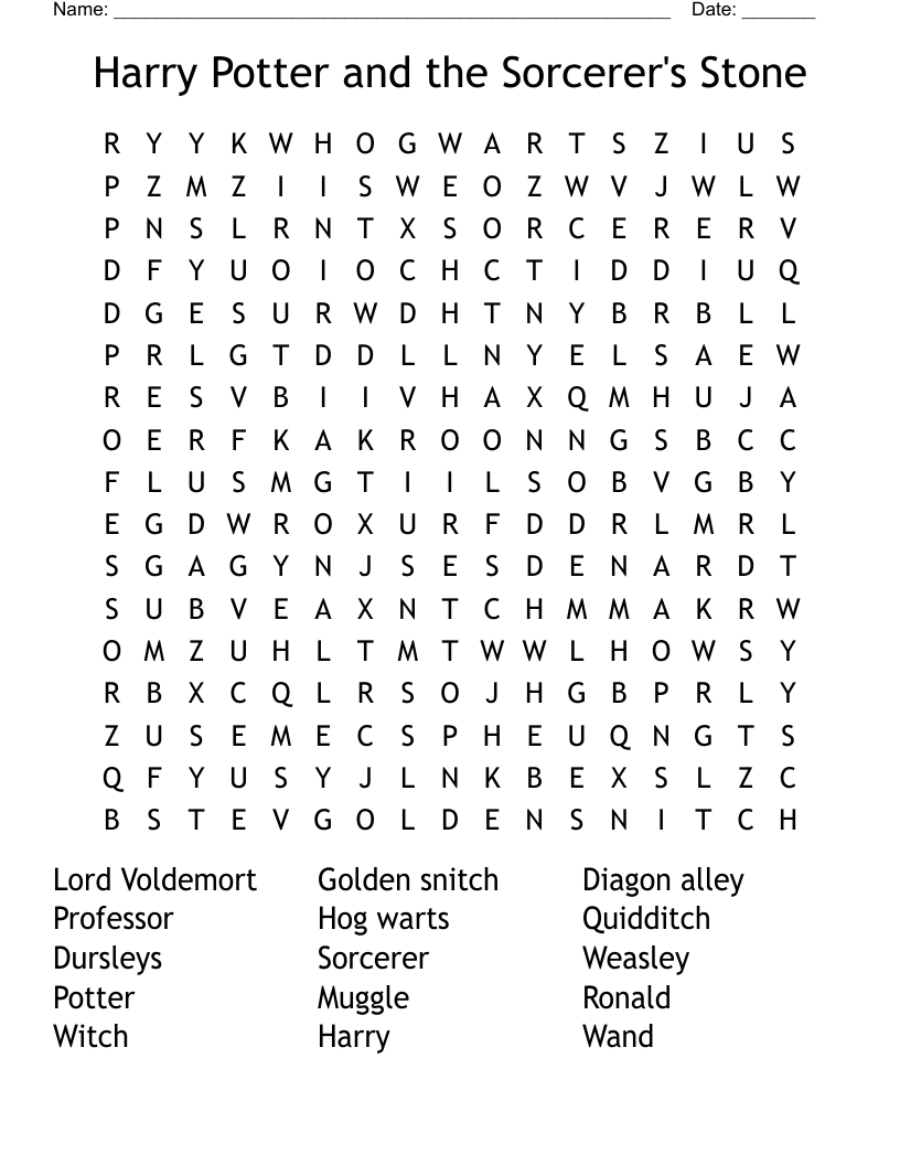 Harry Potter and the Sorcerer's Stone Word Search