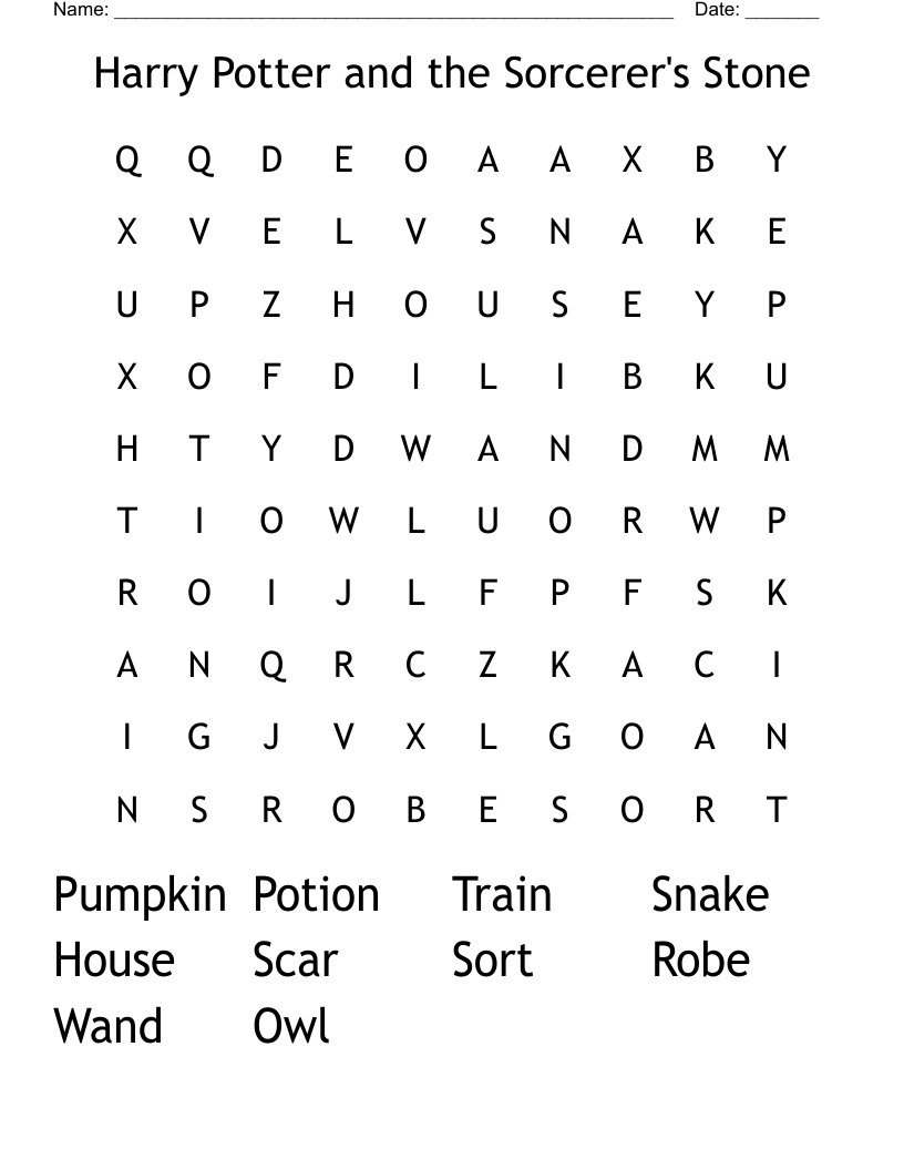Harry Potter and the Sorcerer's Stone Word Search
